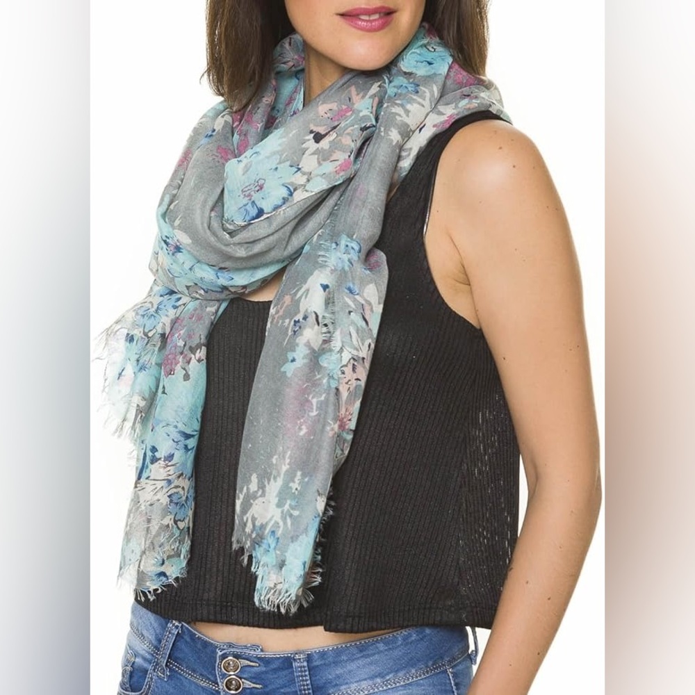 Lightweight Floral Flower Scarf Shawl Wrap